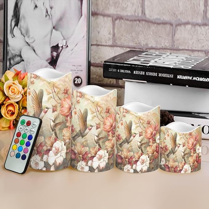 Ystardream Hummingbird Flameless Candle with Remote Control and Timer,Battery Operated Led Candle for Festival Celebration Home Decor,4 Pack Set-VerdiqueGarden