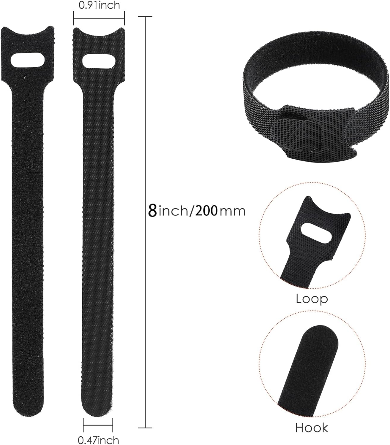 150PCS 8 Inch Reusable Cable Ties Wire Ties Cord Organizer Cable Organizer Adjustable Cable Management Black-VerdiqueGarden