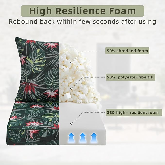 Favoyard Outdoor Seat Cushion 22 x 22 x 3 in Waterproof Pattern Fade Resistant Cover Removable Patio Furniture Cushions Deep Seat & Back Cushion Set with Adjustable Straps for Patio Chair Sofa Couch-VerdiqueGarden