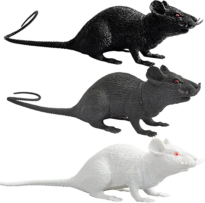 XONOR Halloween DÃcor Set of 3 Realistic Looking Spooky Mice Rats, Super Large Plastic Mouce for Best Halloween Decoration, 3 Colors (White & Black & Grey)-VerdiqueGarden