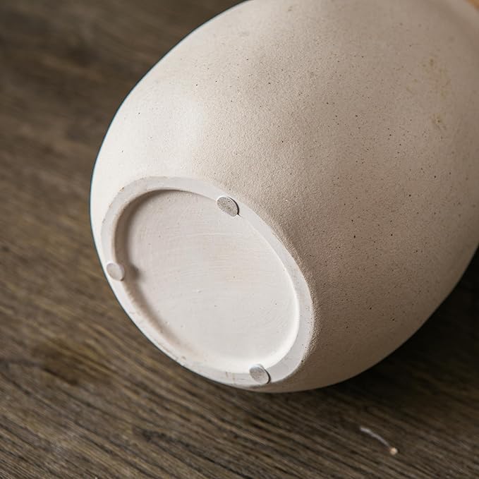 Off-White Ceramic Vase with 2 Handles, Sandstone Texture for Modern Farmhouse Decor, Rustic Pottery, Decorative Flower Vase, Clay Small Vase, Centerpiece for Dining Table - 7 Inch Tall-VerdiqueGarden
