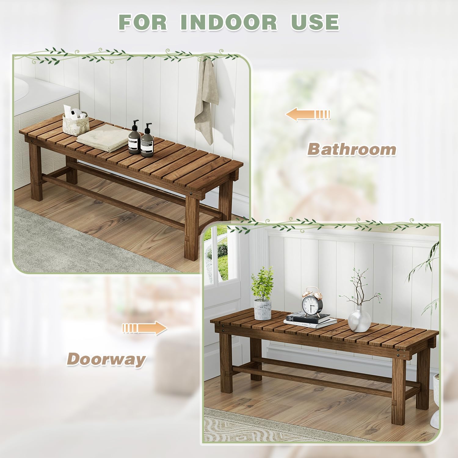 Outdoor Garden Bench, 3-Person Wood Patio Bench Weatherproof Outdoor Backless Bench, Anti-Corrosion and Anti-Rust Garden Benches for Garden Lawn Porch Park Backyard (Carbonized,47.25''/120cm)-VerdiqueGarden