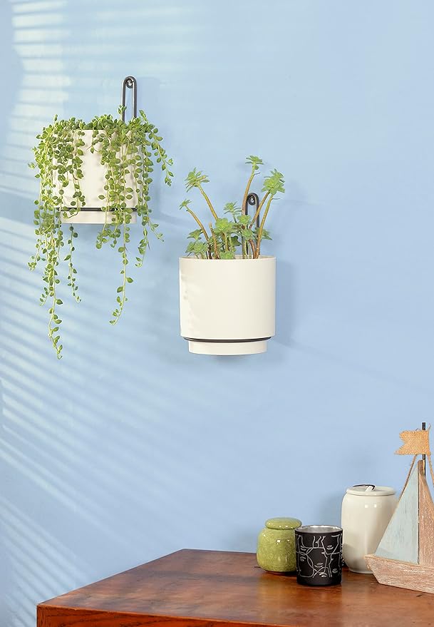 Wall Mounted Hanging Planter Vase & Geometric Wall Decor Polypropylene Container - Dia.5.91" - Sylinder Shape, White, Set of 2-VerdiqueGarden