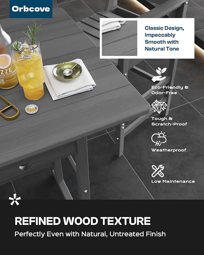 3-Piece HDPE Outdoor Bar, Outdoor Bar Stools and Outdoor Bar Table with Heart Cutout Design, All Weather Bistro Set Outdoor for Patio, Porch, Pool (Grey)-VerdiqueGarden