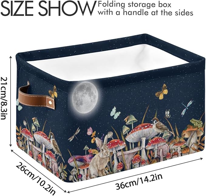 Mushroom Rectangular Storage Basket Bird Butterfly Rabbit Moon Organizer Bin Shelf Baskets For Home Office Dorm-VerdiqueGarden
