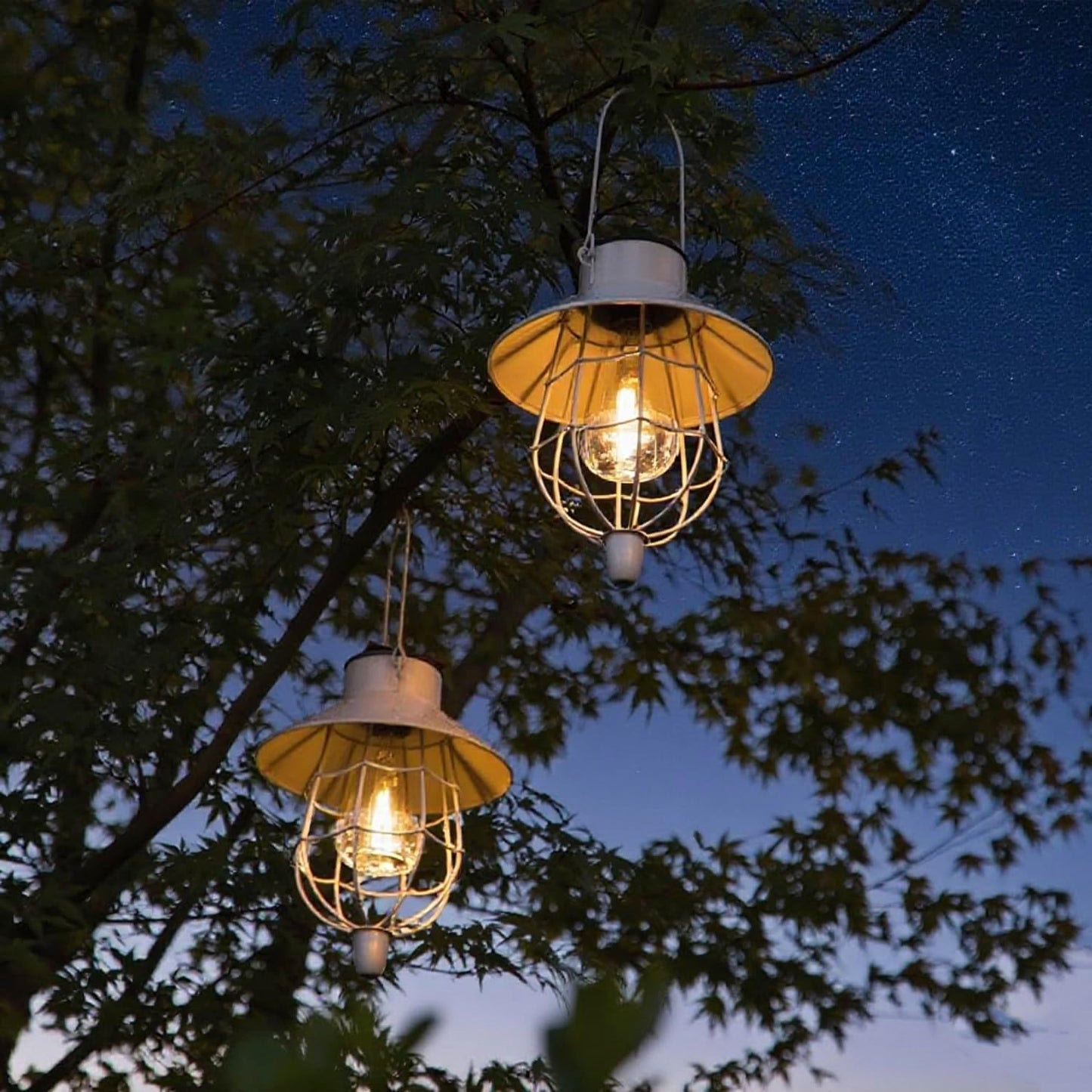 YAKii 2 Pack Solar Lantern Hanging Waterproof Outdoor Metal Solar Lamp with Warm White Light Decorate for Yard Garden Pathway Patio Porch Decor (White)-VerdiqueGarden