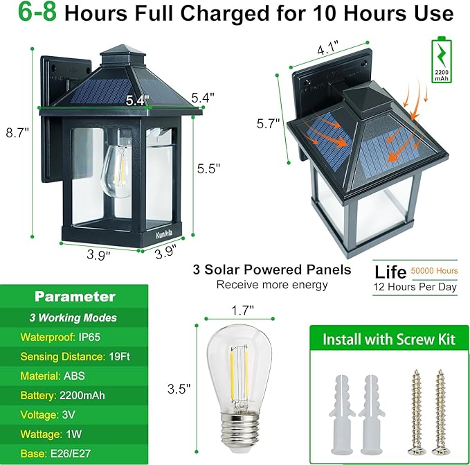2 Pack Solar Wall Lantern Lights Outdoor Dusk to Dawn Motion Sensor Waterproof LED Wall Sconce Exterior Porch Light Fixtures Warm White, 3 Lighting Modes for Fence Patio Garage Garden Yard-VerdiqueGarden