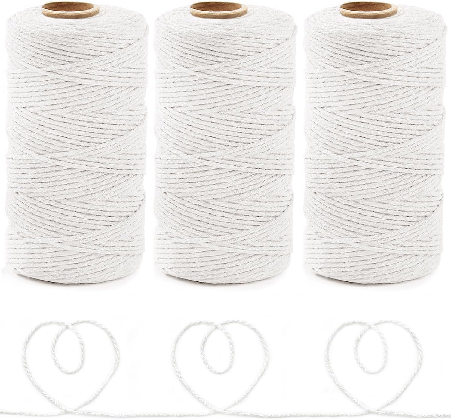 Anvin 984 Feet Cotton Twine Natural Jute Packing String - White for Bakers, Wrapping, Butchers, Baking, Arts and Crafts, Gardening (Pack of 3, 10 Ply 2mm Thick)-VerdiqueGarden