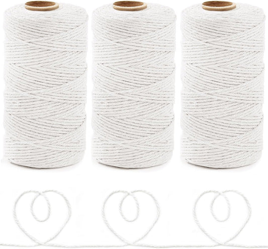 Anvin 984 Feet Cotton Twine Natural Jute Packing String - White for Bakers, Wrapping, Butchers, Baking, Arts and Crafts, Gardening (Pack of 3, 10 Ply 2mm Thick)-VerdiqueGarden