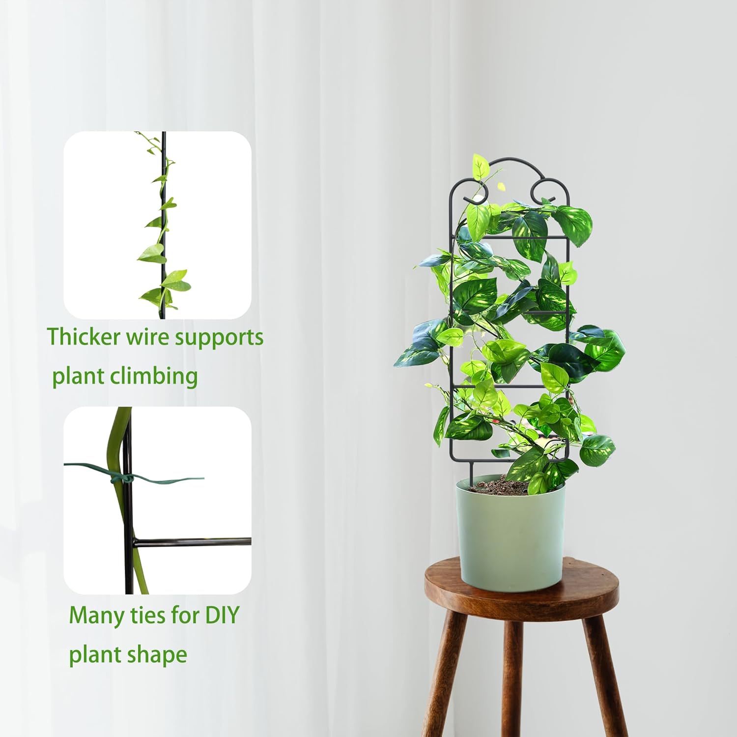 16 Inch Plant Trellis Indoor for Potted Plants 4 Pack Indoor Plant Trellis for Climbing Plants Houseplant Trellis Metal Garden Pot Trellis for Vine Ivy Support(16inch Black)-VerdiqueGarden