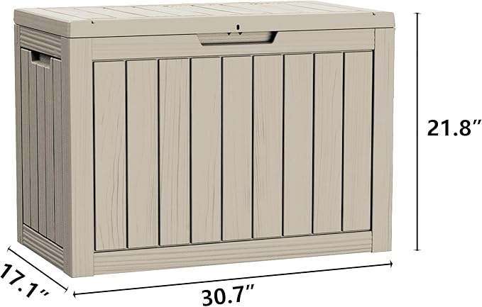 45 Gallon Patio Storage Box - Waterproof Deck Box for Outdoor Toys, Space-Saving Resin Chest with Lock for Cushions & Pool Gear, UV-Resistant, Ash Grey-VerdiqueGarden