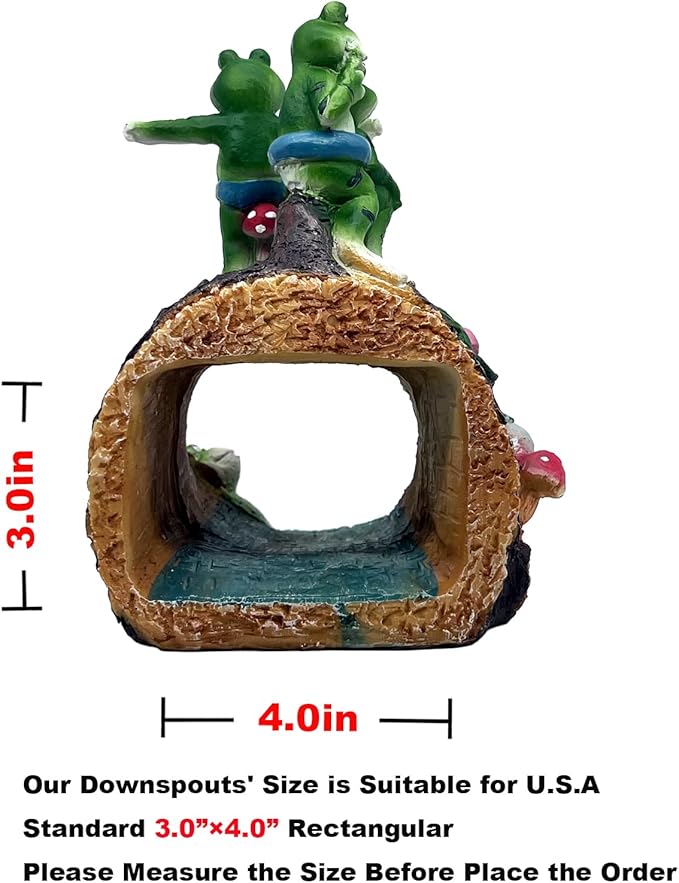 Gardener Frog Gutter Downspout Extension & Statue, Green Granite Frog Guardian, 3 x 4" Downspout Splash Block Extender-VerdiqueGarden