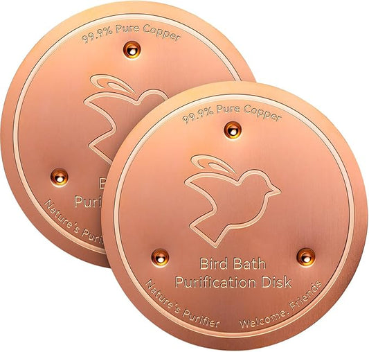 Mellbree 2-Pack Bird Bath Copper Disk, 0.6mm Reinforced 99.99% Pure Copper Cleaning Disk with Triple-Point Support for Physical Safe Clean Water All-Season, Universal Fit for Outdoor Birdbaths, Bowl-VerdiqueGarden