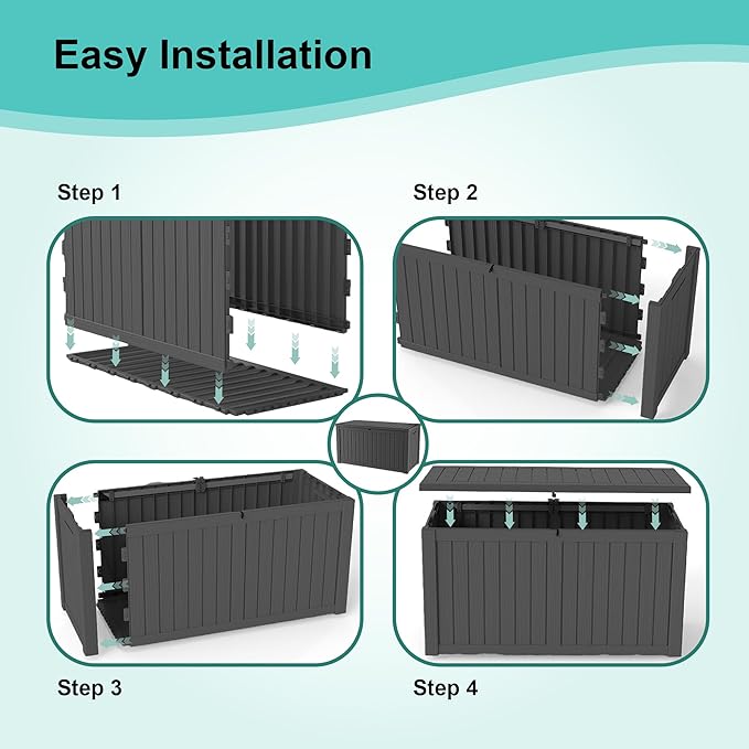 150Gal Outdoor Deck Box Waterproof, Lager Patio Storage Box Indoor and Outdoor Use, Lockable Resin Storage Bin for Patio Furniture Cushions Garden Tools, Package Delivery,UV Resistant-Black-VerdiqueGarden