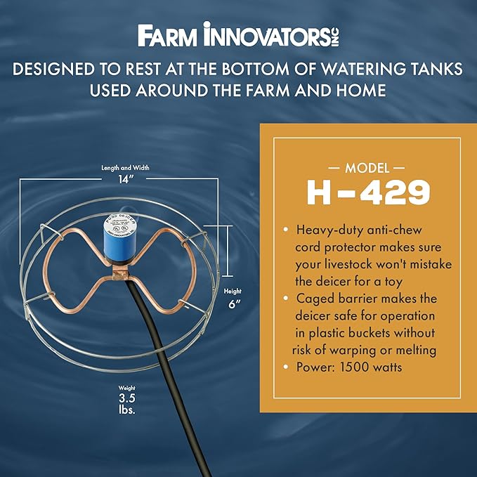 Farm Innovators 1500 Watt Cast Aluminum Submergible Water Tank Deicer, with Self Regulating Thermostat and Anti Chew Cord Protector, 2 Pack-VerdiqueGarden