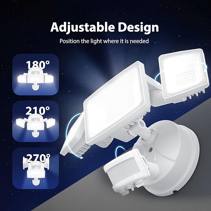 Onforu 3 Pack 65W LED Motion Sensor Outdoor Lights, Security Light Motion Outdoor Flood Light Fixture Detection Detector, 3 Adjustable Heads 6500LM 6500K IP65 Waterproof Exterior Garage Yard (White)-VerdiqueGarden