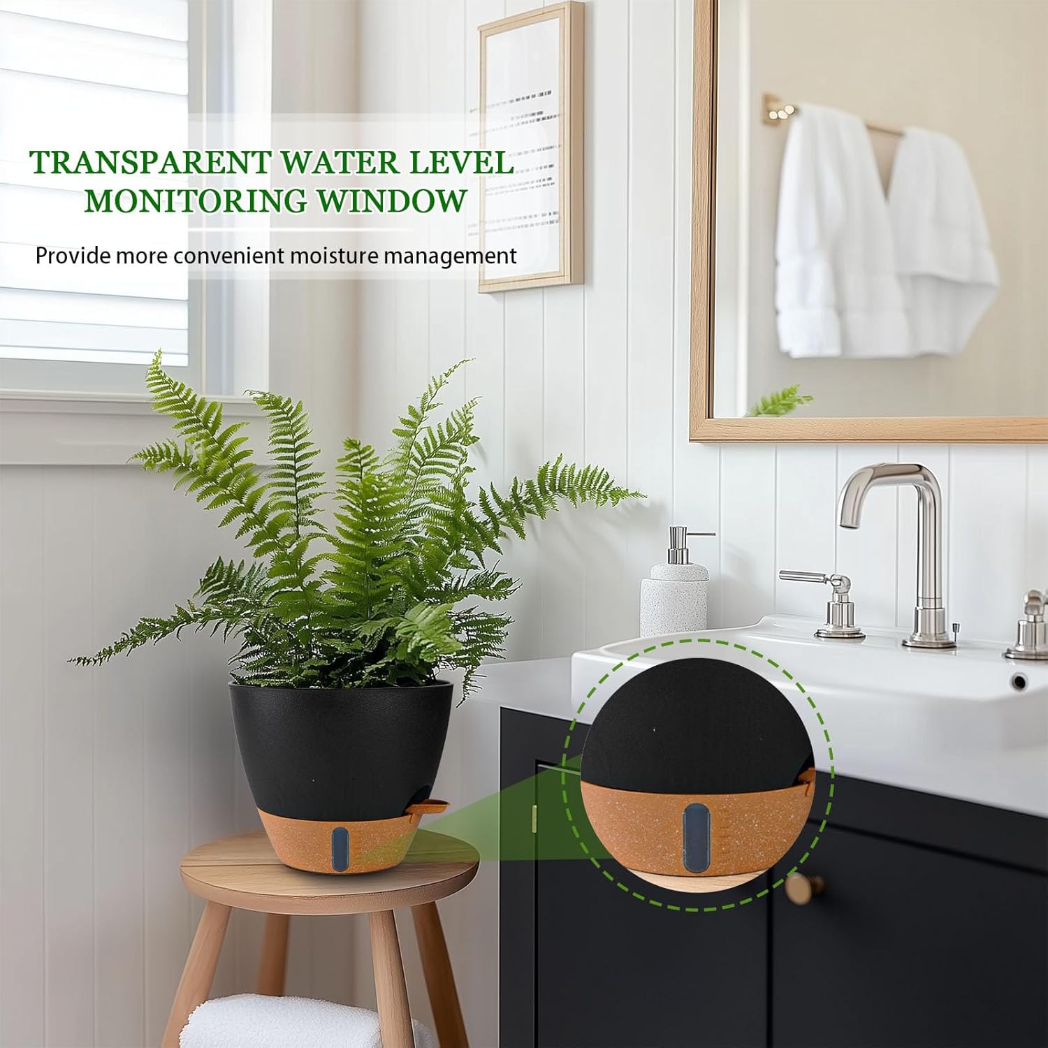 2 Pack 10 inch Plant Pots, Plastic Self Watering Planters with Drainage Holes, Deep Reservoir, Water Level Indicator, Modern Decorative Flower Pots for Indoor Outdoor Plants (Black, 10 inch)-VerdiqueGarden