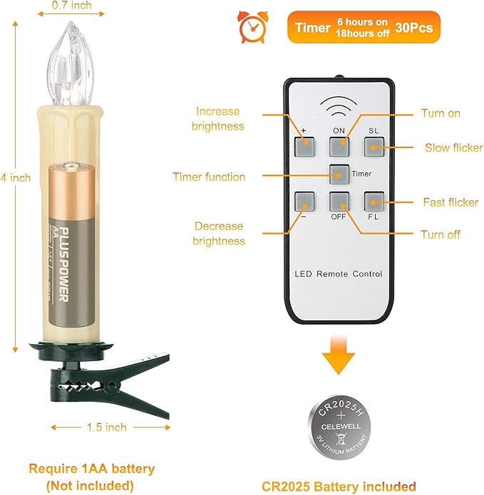 30 PCS Flameless LED Taper Candles Battery Operated Christmas Tree Candle Lights Electric Fake Candles with Remote Timer Perfect for Holiday Home Garden Wedding Parties Decor (30 PCS,Ivory)-VerdiqueGarden