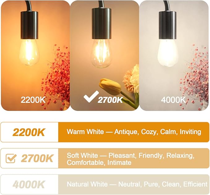 BRIMAX 25 Pack 2W S14 Replacement LED Bulbs,2700K Soft Warm White, Shatterproof Waterproof Outdoor String Light Bulbs Dimmable,E26 Medium Base,Plastic Edison Bulbs for Patio Garden-VerdiqueGarden