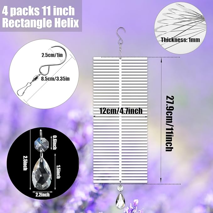 4Pack 11inch Sublimation Wind Spinner Blanks 3D Aluminum Metal Wind Sculpture Kinetic Spinners for Yard and Garden Indoor Art Ornaments Hanging Decoration (Rectangle Helix)-VerdiqueGarden