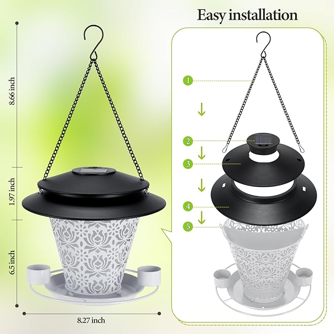 Solar Bird Feeders for Outside Hanging Metal Wild Bird Feeder Solar Lanterns Outdoor Waterproof Garden Decor for Yard White-VerdiqueGarden
