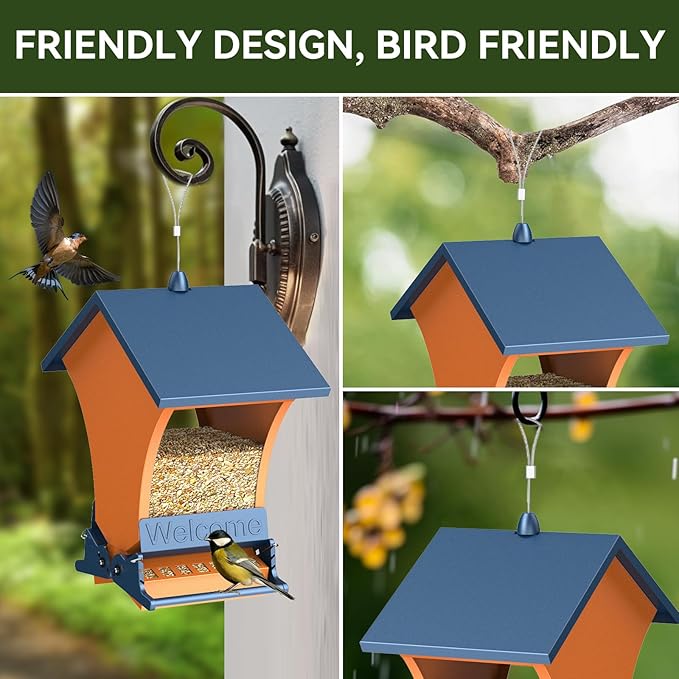 Wildpark Squirrel Proof Bird Feeders for Outdoors, 5LB Metal Hanging Feeders, Large Wild Feeders for Cardinals, Chickadees, Durable Backyard Feeders-One in Orange-VerdiqueGarden