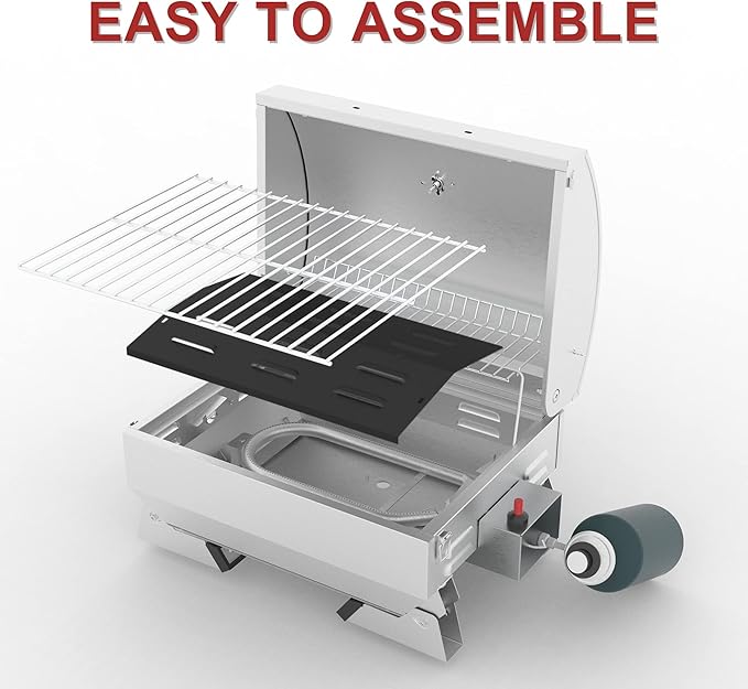 Royal Gourmet GT1001 Stainless Steel Portable Grill, 10000 BTU BBQ Tabletop Gas Grill with Folding Legs and Lockable Lid, Outdoor Camping, Deck and Tailgating, Silver-VerdiqueGarden