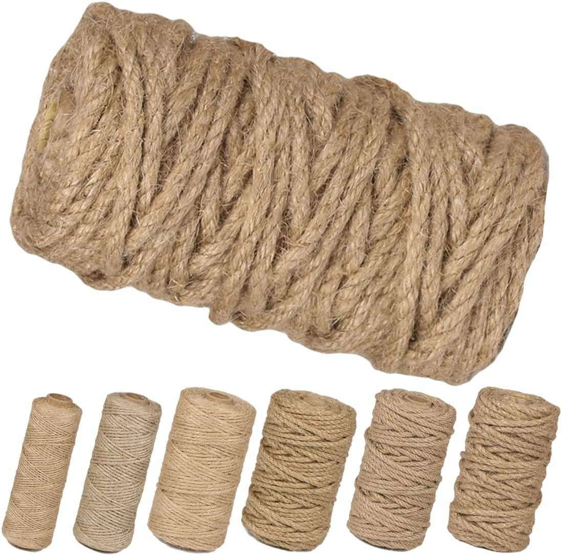 PerkHomy Jute Twine String 6mm Natural Thin Ribbon for Craft Gardening Art Wedding Decoration Packing Material (80FT * 6mm)-VerdiqueGarden