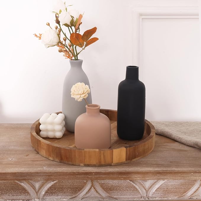 CUCUMI Ceramic Vase Set of 5, Home Decor Farmhouse Décor Handmade Pottery Vases for Pampas Grass, Dried Fresh Flowers, Table, Living Room, Kitchen, Shelf, Entryway Mantel Neutral Tones-VerdiqueGarden