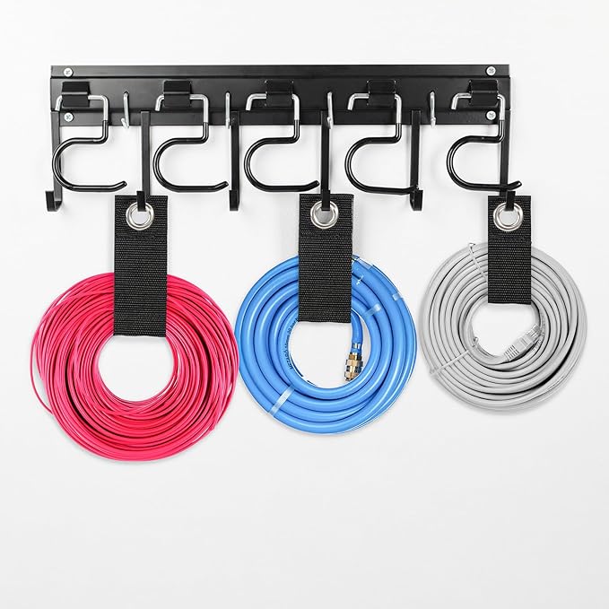 LEYU Metal Garage Tool Organizer Wall Mount, 2 Pack Garden Tool Organizer With Extension Cord Straps, Garage Organization Hooks and Hangers for Shed, Yard Storage, Wall Holder for Hanging Broom Mop-VerdiqueGarden