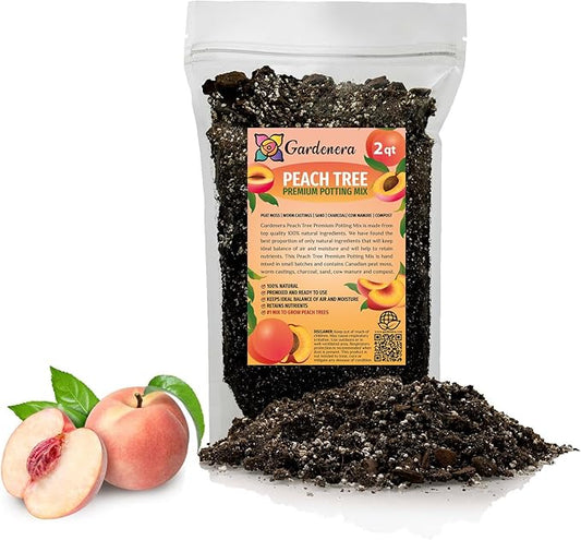 Premium Peach Potting Soil Mix - Optimal Nutrient-Rich Blend for Thriving and Juicy Peaches - 2 Quart-VerdiqueGarden