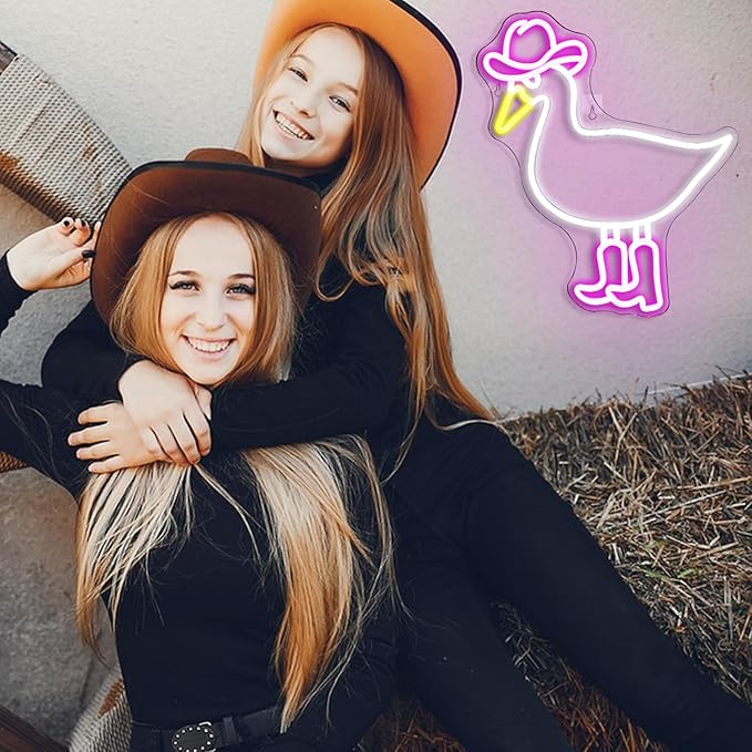 Cowboy Duck Neon Sign,Duck Neon Signs Cowgirl Boots Neon Signs for Wall Decor, USB Connectivity Pink LED Signs for Bedroom Living Room Kids Room Home Bar Birthday Party-VerdiqueGarden