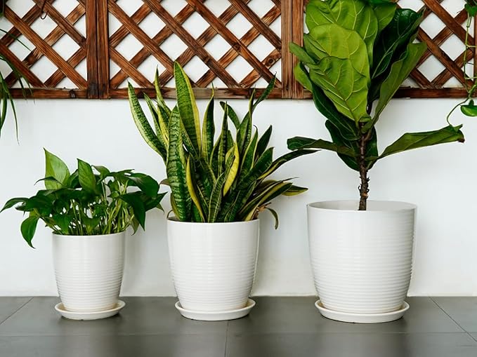12 Inch Ceramic Planter Pot, Large Planter Pot with Drainage Hole and Saucer Round Flower Pot for Indoor Outdoor Plants, White-VerdiqueGarden
