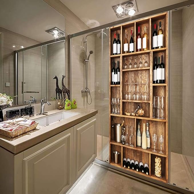 3D Door Wallpaper Self-Adhesive Door Sticker - Wine Cabinet - Door Film Poster Premium PVC Waterproof Wall Sticker for Bedroom Living Room Door Decoration Wallpaper 86 x 200 cm-VerdiqueGarden