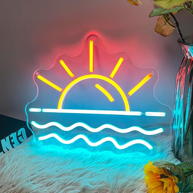 Sunset Sunrise Neon Sign, Neon Signs for Wall Decor Dimmable LED Neon Light Sign for Beach Bedroom Living Room Wedding Bar Party Home Room Decor-VerdiqueGarden