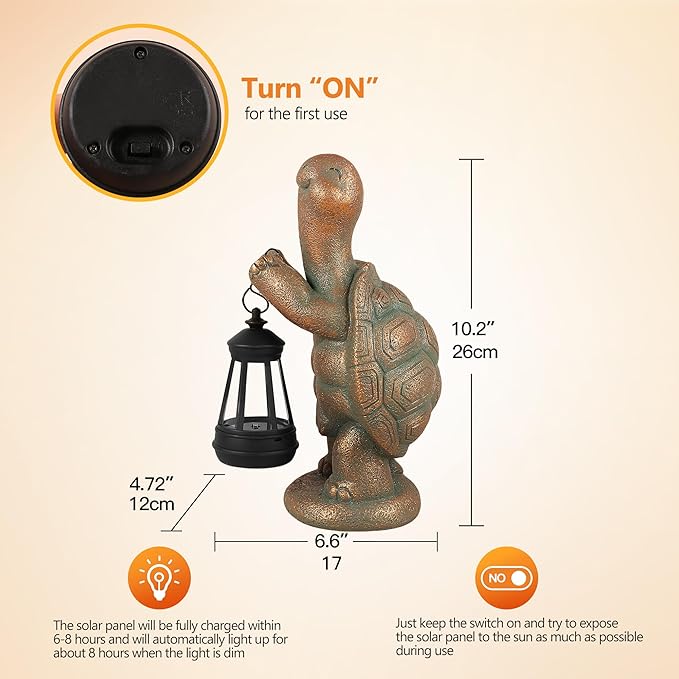 Turtle Solar Powered Outdoor Garden Statue, Resin Turtle Statue with Solar Light Lantern, Decorative Lawn, Yard Outdoor Turtle Decoration. Unique Home Decoration, Gifts for Women-VerdiqueGarden