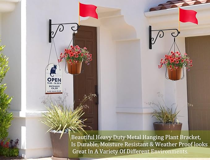 Hanging Basket Hooks 2Pcs Plant Hook,Hanging Plant Hanger Outdoor 9in Metal Plant Bracket for Hanging Flower Baskets,Planters,Lanterns,Wind Chimes-VerdiqueGarden