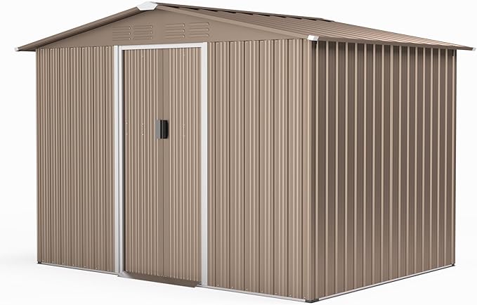 8FT x 6FT Metal Outdoor Storage Shed,Utility and Tool Shed Storage House w/Lockable Sliding Doors & Air Vent,Garden Shed for Backyard,Garden,Patio,Lawn-VerdiqueGarden
