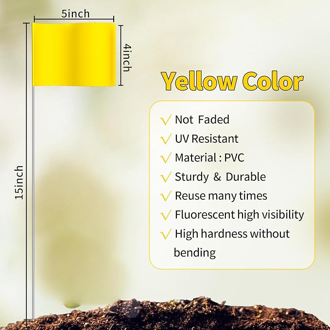 Zozen 50Pack Yellow Marking Flags, Writable/15x4x5 Inch, Yard Flags for Lawn & Irrigation & Landscape & Sprinkler & Survey & Dog Training.-VerdiqueGarden