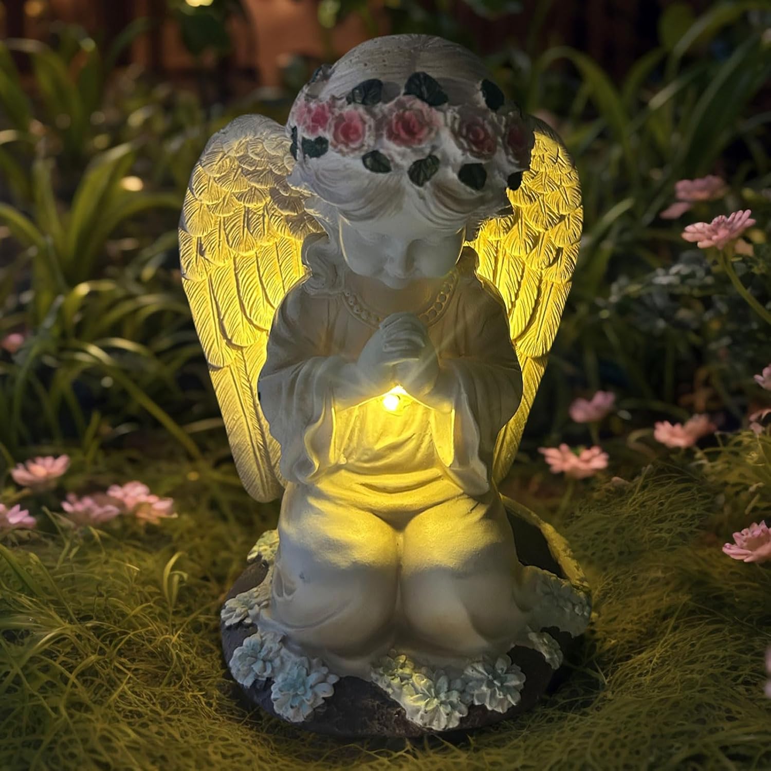 YODY Solar Garden Statues Outdoor Decor- Yard Decorations for Patio, Balcony, Backyard, Lawn Ornaments - Angel Figurines with LED Light- Unique Birthday House Warming Gifts for Women, Mom, Grandma-VerdiqueGarden