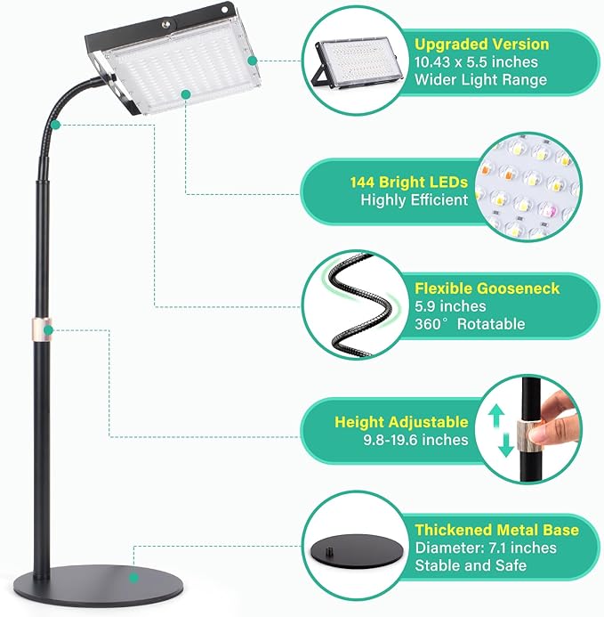 LBW Grow Light for Indoor Plants,144 LED Full Spectrum Plant Light for Indoor Plants, Large Desk Grow Lamp with On/Off Switch, Height Adjustable, Flexible Gooseneck, Ideal for Indoor Grow-VerdiqueGarden