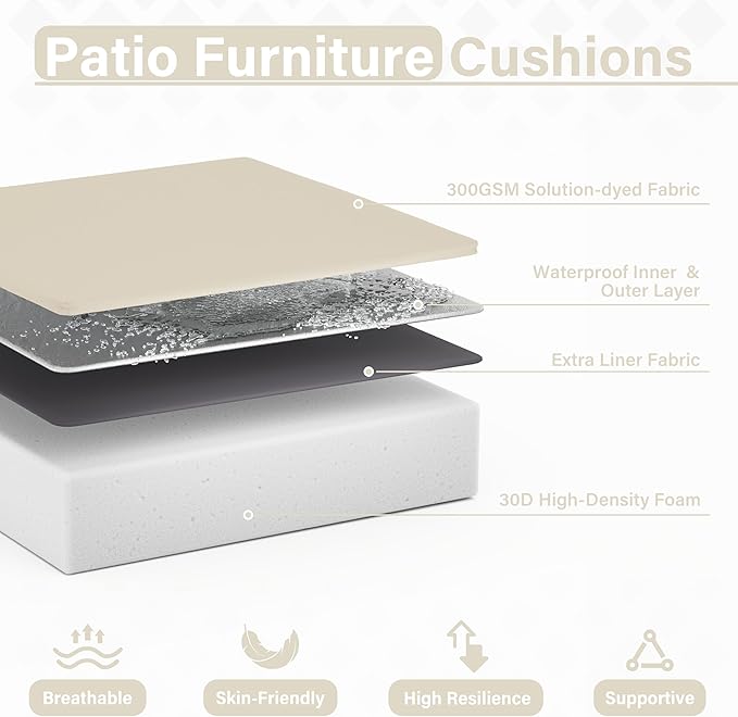 Patio Chair Cushions 18.5 X 16 X 4 Inch Waterproof Outdoor Seat Cushions for Patio Furniture, Outdoor Sofa Couch Pads with Ties & Handle, Set of 2, Cream-VerdiqueGarden