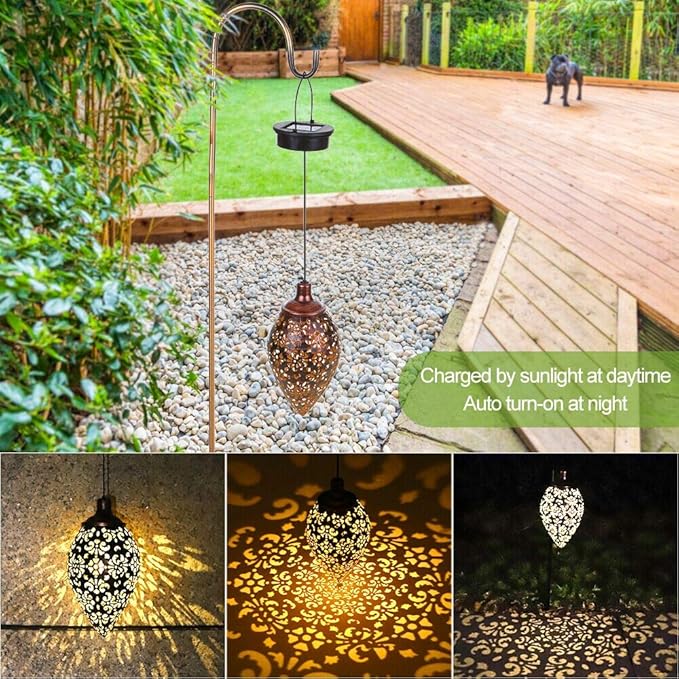 Hanging Solar Lights Solar Lantern LED Garden Lights Metal Lamp Waterproof for Outdoor Hanging Decor (2 Pack)-VerdiqueGarden