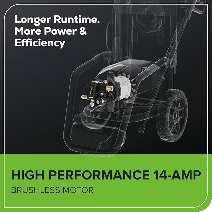 Greenworks Pro Brushless 3000 PSI (CSA Certified) 2.0 GPM Max / 1.1 GPM Electric Pressure Washer (Foldable Handles, Rugged Steel Frame, 25 FT Hose, 35 FT GFCI Power Cord)-VerdiqueGarden