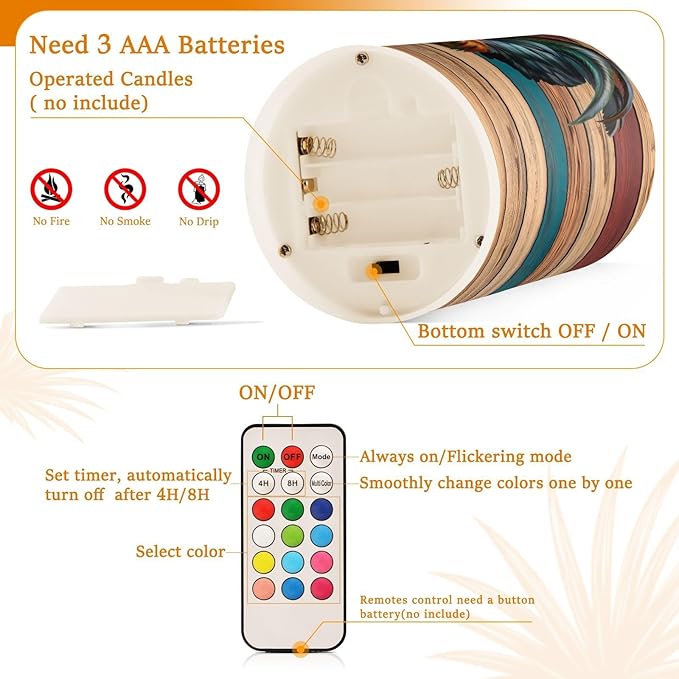 Flickering Flameless Candles, Rooster LED Candles with Remote Timer, Set of 2 Battery Operated Candle for Valentine Wedding Birthday-VerdiqueGarden