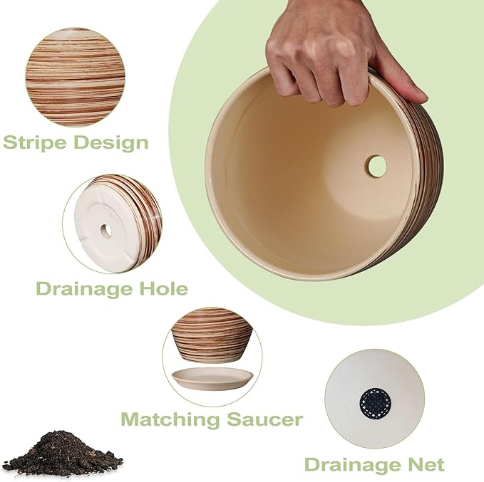 10 Inch Plant Pot Ceramic Pots for Plants with Drainage Hole and Saucer Round Flower Pot for Home Patio Garden Office Yellow-VerdiqueGarden