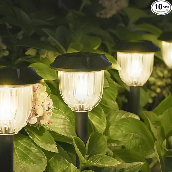 AOSEA Bright 10 Pack Solar Lights Outdoor IP65 Waterproof,LED Solar Lights for Outside,Landscape Lighting,Garden Decorative for Yard,Patio,Landscape,Pathway,Sidewalk,Driveway,Lawn (Warm)-VerdiqueGarden
