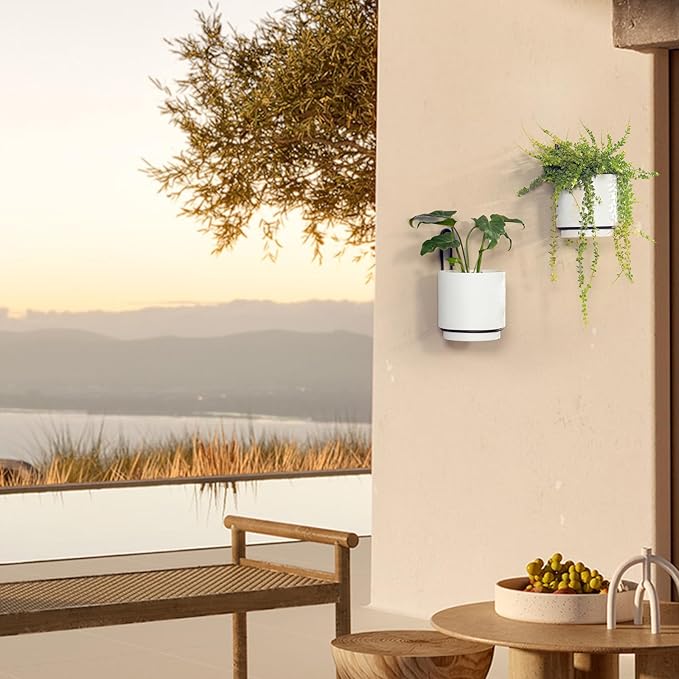 2 Pcs Wall Mounted Hanging Planters for Indoor and Outdoor Plants Wall Hanging Planters for Indoor Plants Modern Wall and Ceiling Planter Minimalist Flower Pot (Black-1, 5.91 inch)-VerdiqueGarden