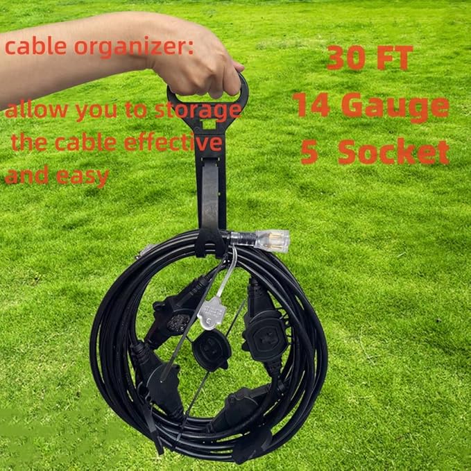 30FT 14 Gauge Multi Outlet Extension Cord, 5 Evenly Spaced Weatherproof Outlets, Great for Stage Backdrops, Landscape Garden Lighting，Christmas Decorations ETL-VerdiqueGarden