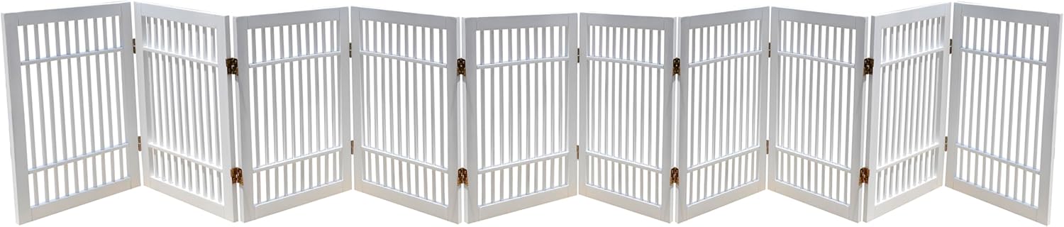 Pet Dog Gate Strong and Durable Freestanding Folding Acacia Hardwood Portable Wooden Fence Indoors or Outdoors by Urnporium (White Pet Gate, 10 Panel 24" Tall)-VerdiqueGarden